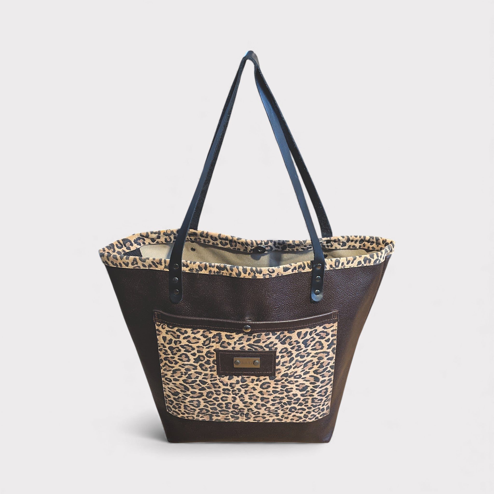 Sac Sarah - cabas marron & léopard