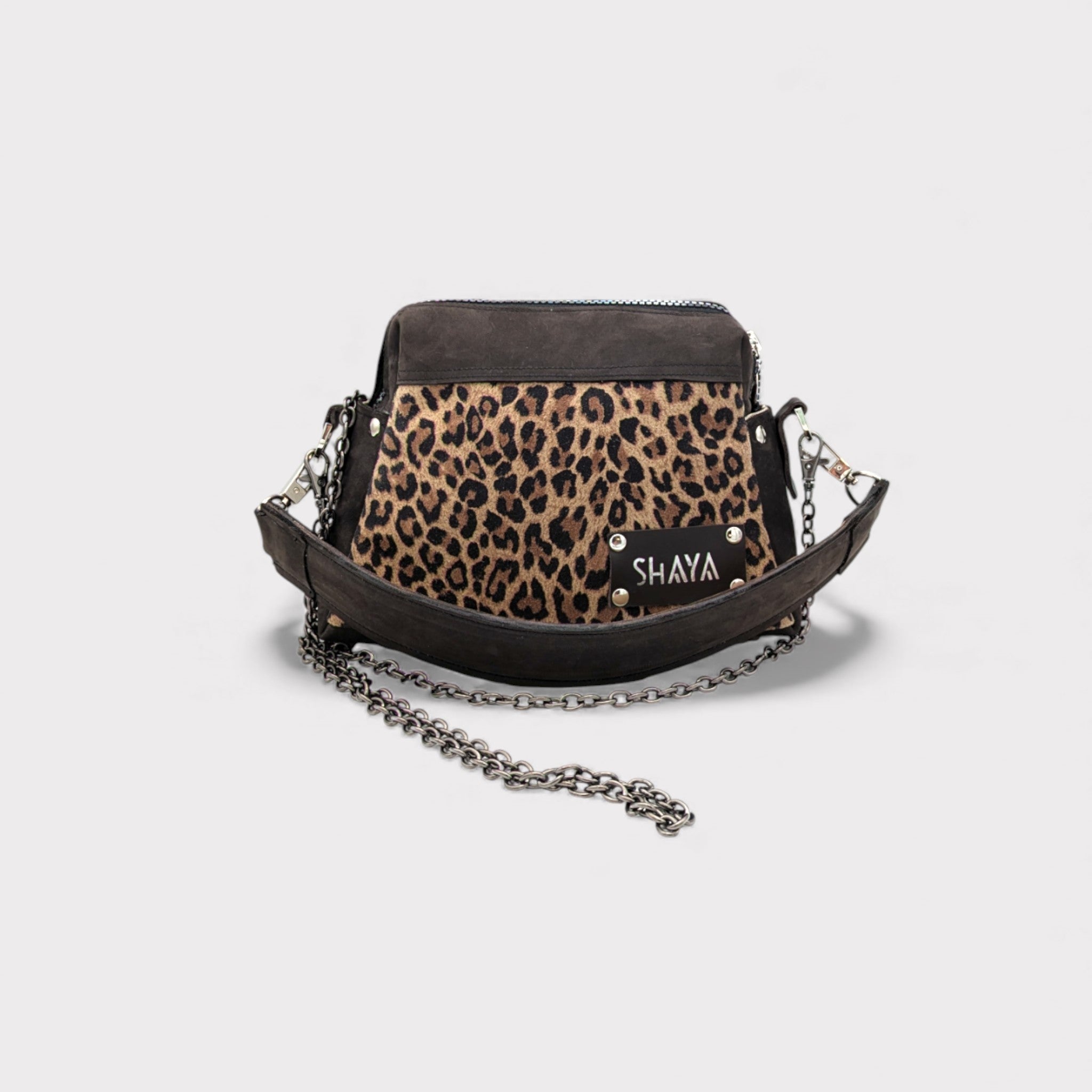 Sac  Dandy mini - motif léopard & nubuck marron Image principale du produit