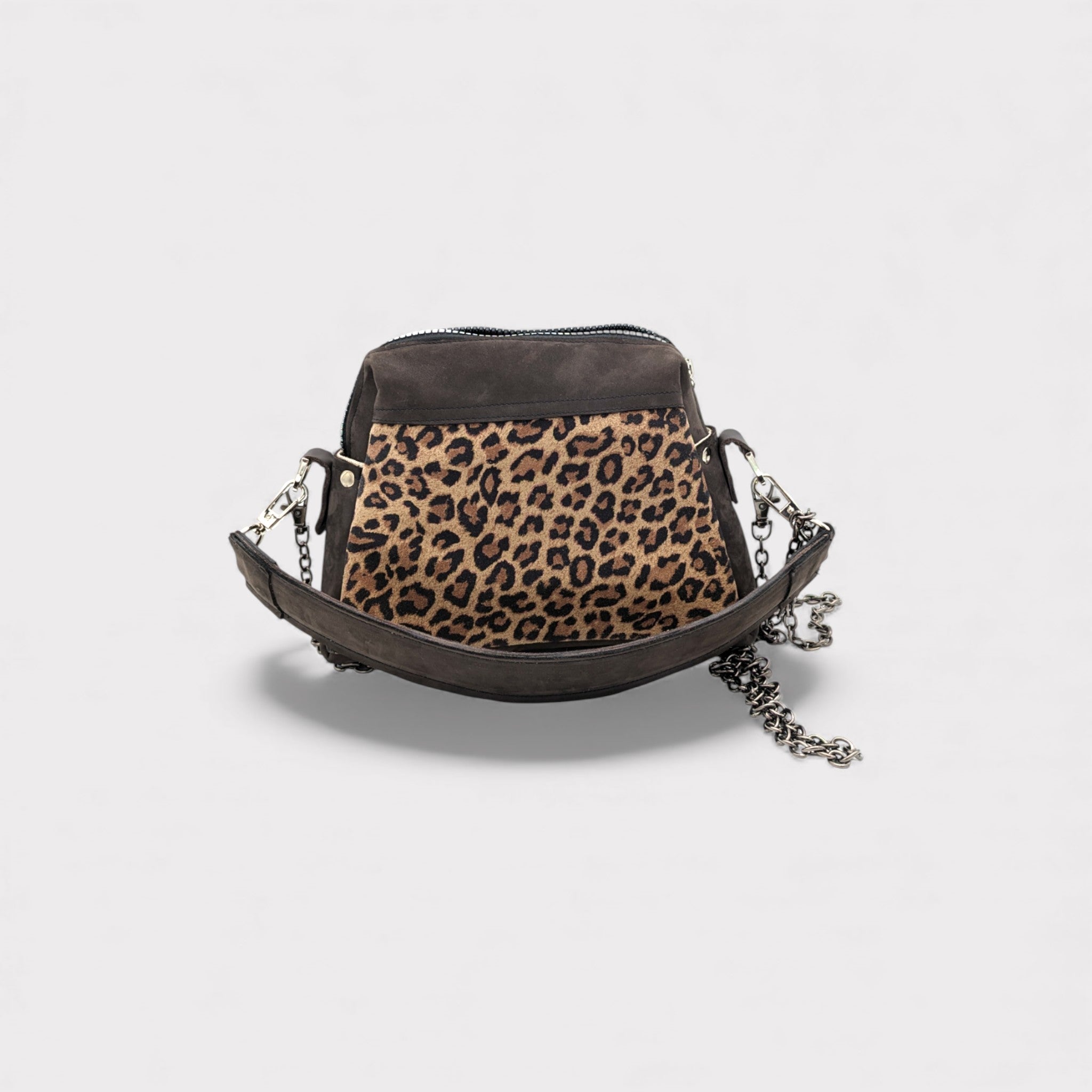 Sac  Dandy mini - motif léopard & nubuck marron