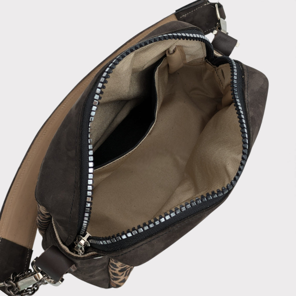 Sac  Dandy mini - motif léopard & nubuck marron