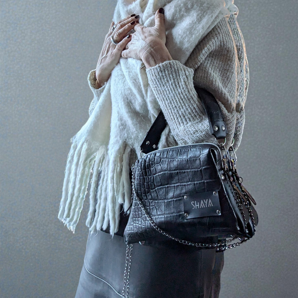 Sac  Dandy mini - noir & motif crocodile