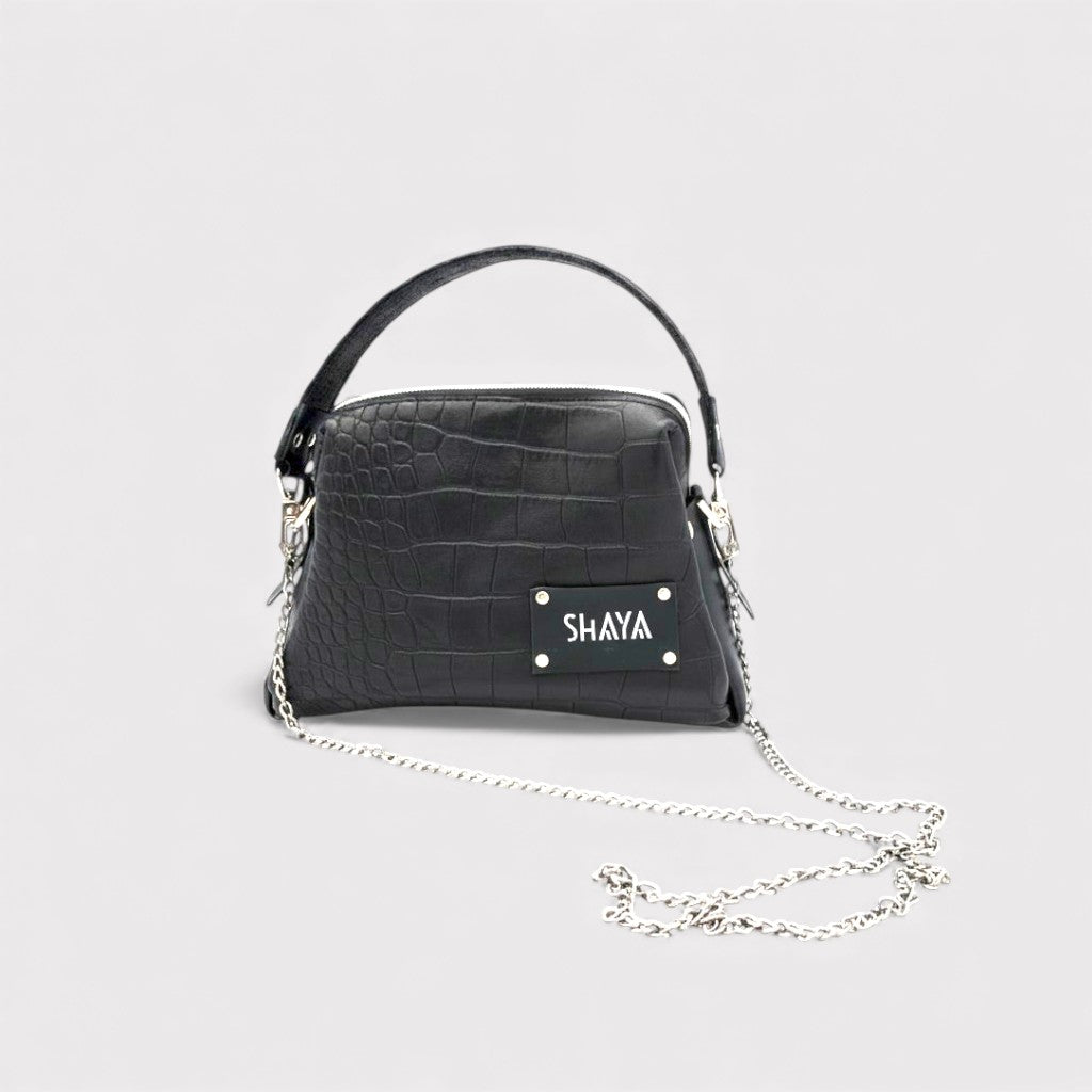 Sac  Dandy mini - noir & motif crocodile