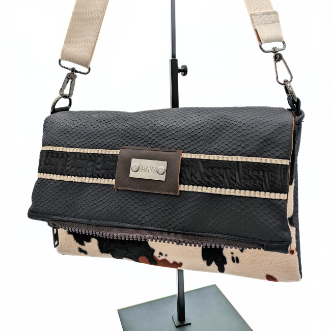 City bag "Nina" noir et motif vache