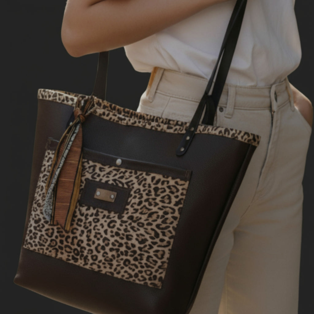 Sac Sarah - cabas marron & léopard