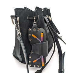City bag Julie noir texturé motif reptile L