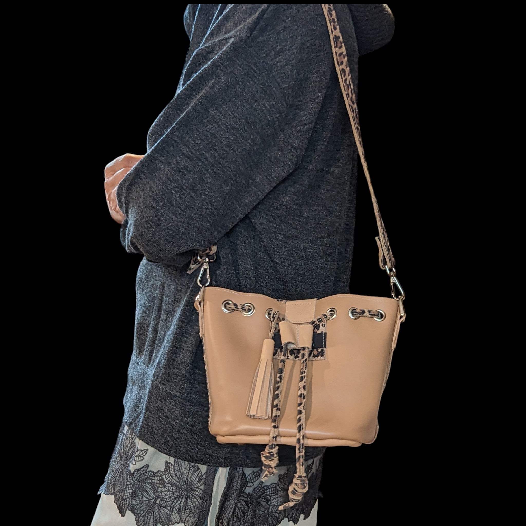 Sac julie mini - beige & léopard