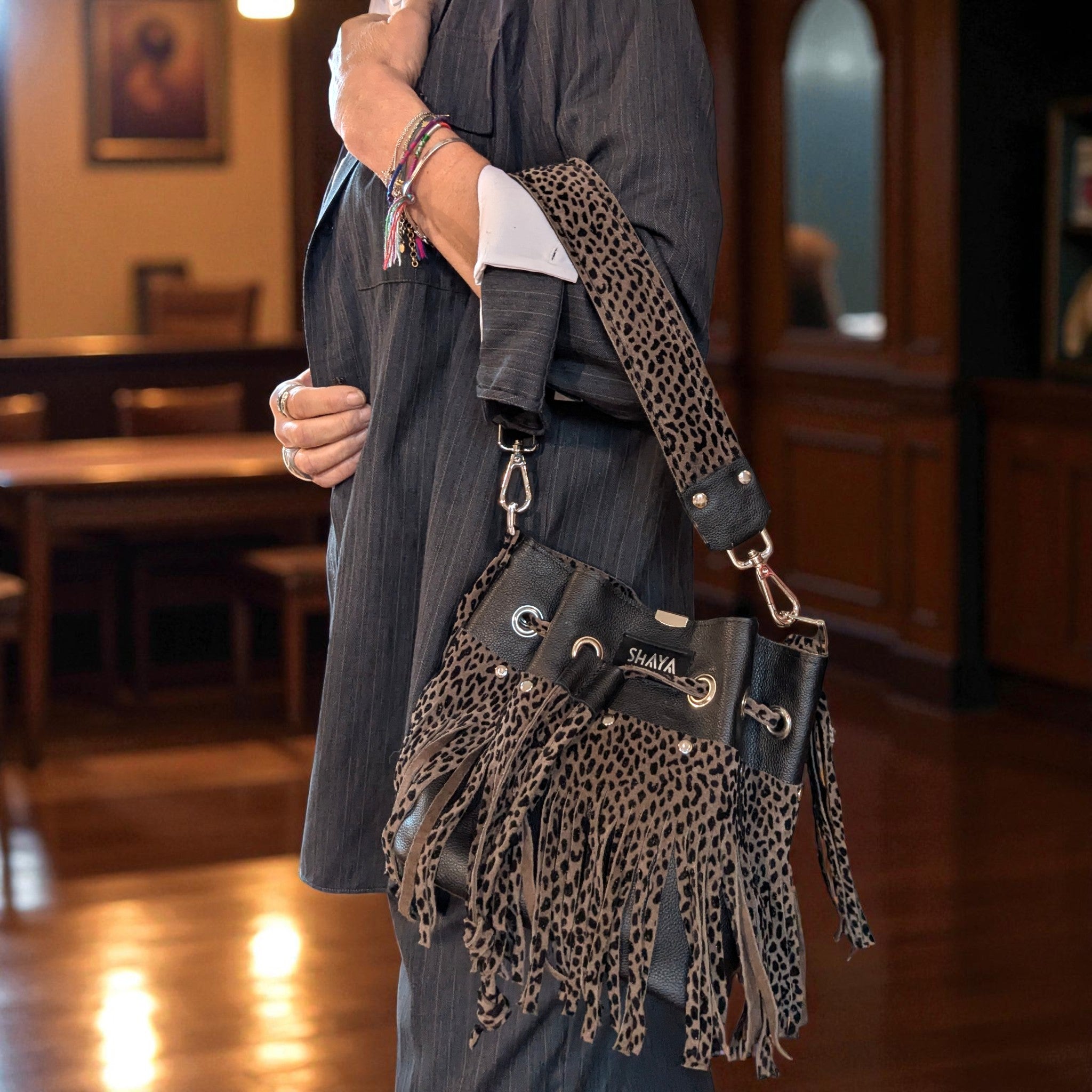 Sac Julie mini - noir & léopard