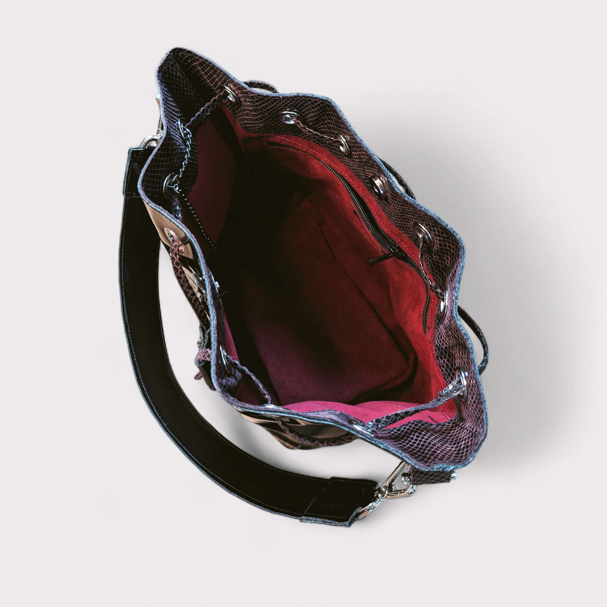 Sac Julie - aubergine & motif reptile