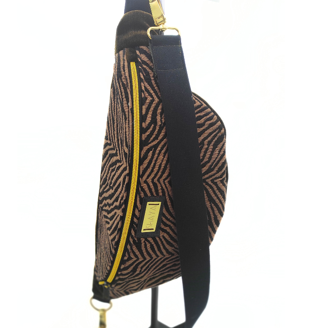 Sac banane motif tigre et velours taille L